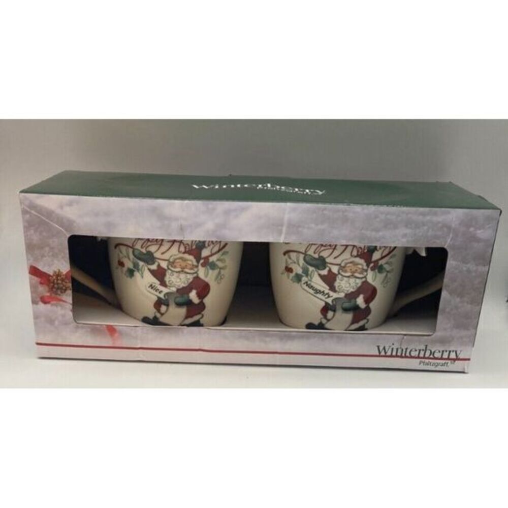 Pfaltzgraff Winterberry Mug Set of Two Santa Claus Naughty‎ Nice Original Box